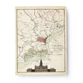 Plan of the City and Environs of Philadelphia Postcard featuring a vintage 1777 historic map of the city and its surroundings, including a title block, scale, and an illustration of the State House at the bottom.
