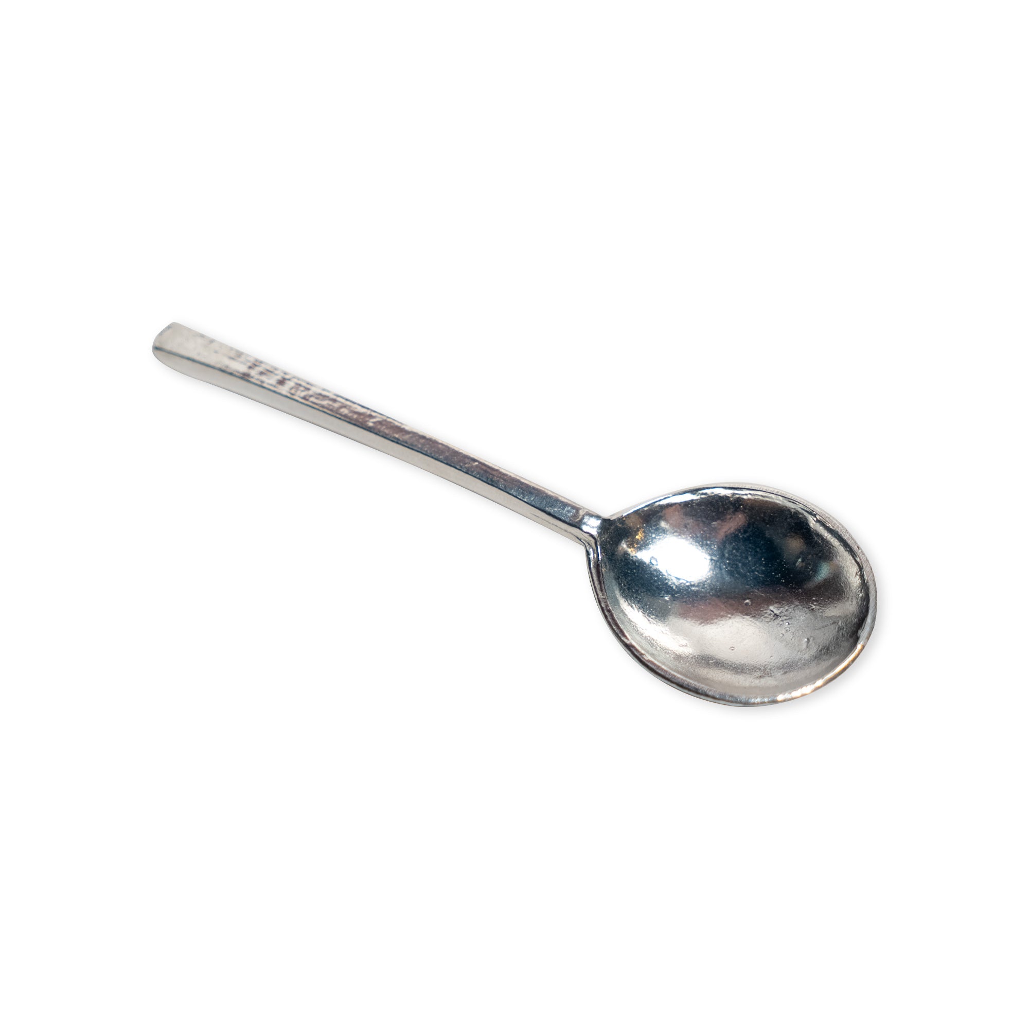 The Pewter Serving Ladle Spoon, featuring a shiny finish and a gently curved handle, is displayed on a white background and brings an elegant touch to any table setting.