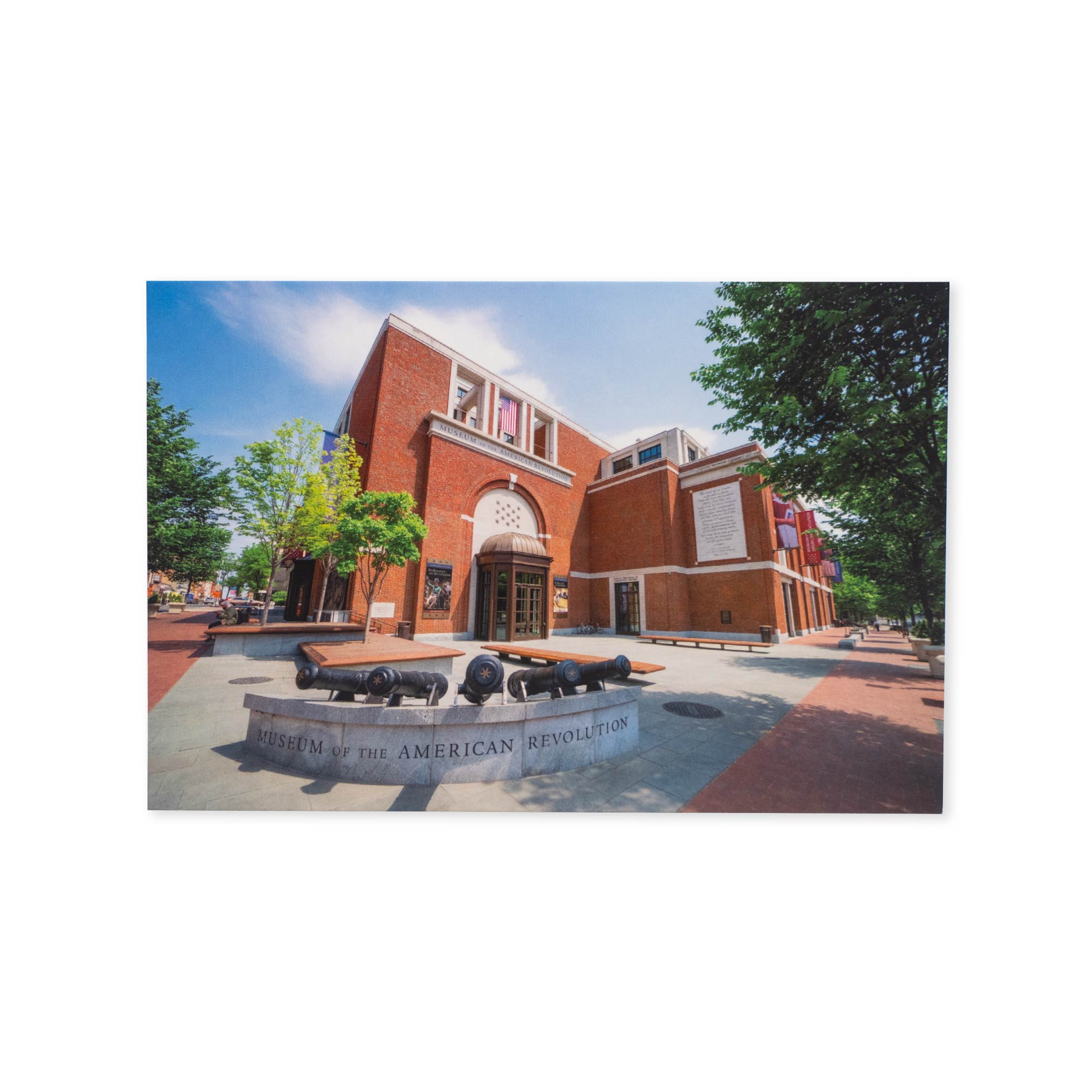 Capture the striking scene of the Museum of the American Revolution’s brick facade, cannons displayed out front, and sunlit tree-lined sidewalks with the Museum Facade Postcard—a high-quality printed keepsake perfect for history enthusiasts.