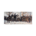 A March to Valley Forge Postcard depicting William B. T. Trego’s painting of George Washington on horseback leading a column of Continental soldiers through a snowy, wooded landscape.