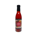 Spiced Cranberry Orange Shrub mixer bottle, featuring illustrations of cranberries, orange slices, and cinnamon sticks for festive mocktails.