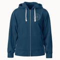 The Chain of States Zip Hooded Sweatshirt is a blue patriotic hoodie with white drawstrings, front pockets, and a small circular design on the left chest, shown against a plain white background.