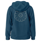The Chain of States Zip Hooded Sweatshirt is a blue hoodie with a white circular geometric design on the back that reads WE ARE ONE, surrounded by interconnected rings and words. Features long sleeves, a front pocket, and timeless style.