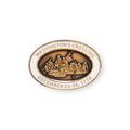 Sure! Here’s a rewritten sentence using the provided product data: The Washington Crossing the Delaware Pin is an oval brass enamel pin featuring Washington and his soldiers crossing the Delaware River, with “Washington’s Crossing December 25-26, 1776” in gold and white around the edge—a striking historical commemorative piece for collectors and enthusiasts.