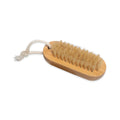 The Wood Nail Brush is a compact wooden brush featuring soft light bristles and a convenient white rope loop for hanging. Ideal for deep cleaning, it’s an essential addition to any gardener's hand care routine. Shown here on a white background.