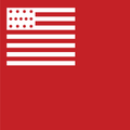 The Brandywine Flag Sticker features a bold red background, white stripes, and nine gear-shaped stars on blue—reflecting Revolutionary history. The right side is fully red with no symbols, making it a unique vinyl sticker for history enthusiasts.