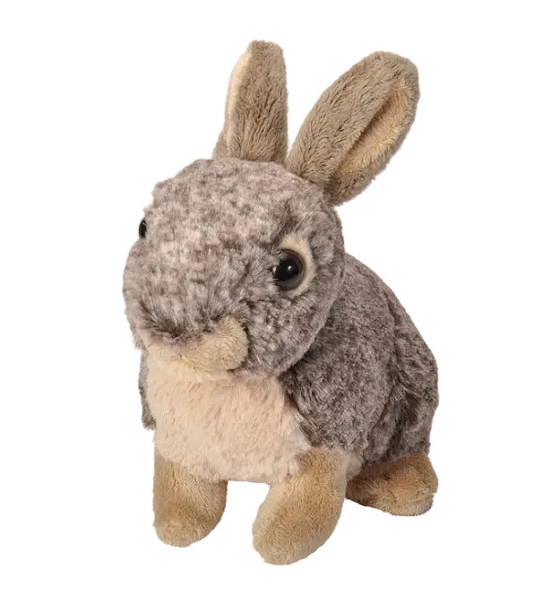 The Stuffed Bunny features soft, plush gray and beige fur, large round eyes, and upright ears. Sitting upright on a white background, it's the perfect bedtime companion for comfort and cuddles.