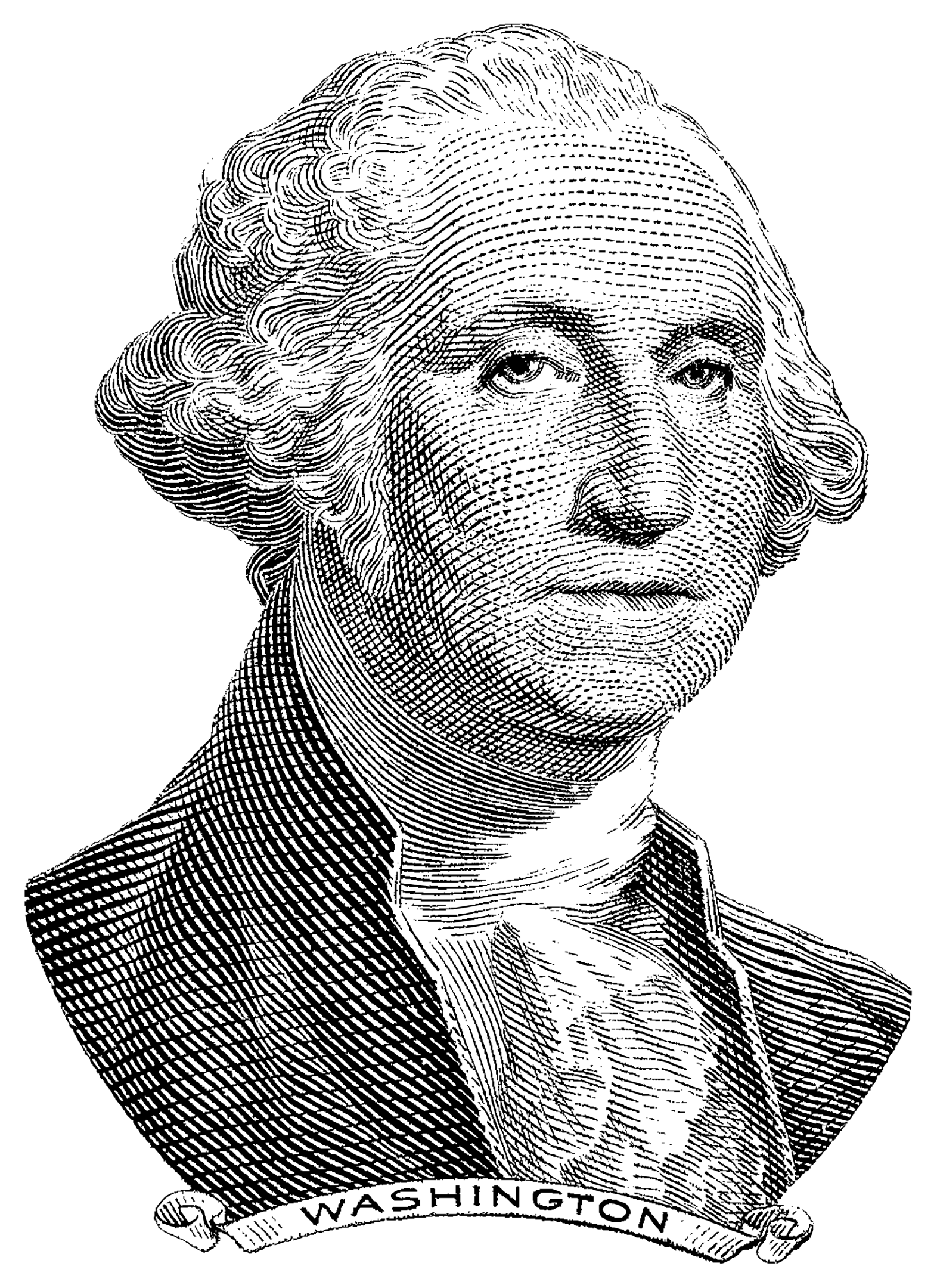 This George Washington Engraving Sticker features a black and white portrait of Washington in colonial-era clothing with curled hair. Premium-quality, durable, and perfect for decorating any surface.