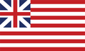 The Grand Union Flag Sticker showcases 13 red and white stripes with a British Union Jack in the top left corner, representing the historic American Revolution flag.