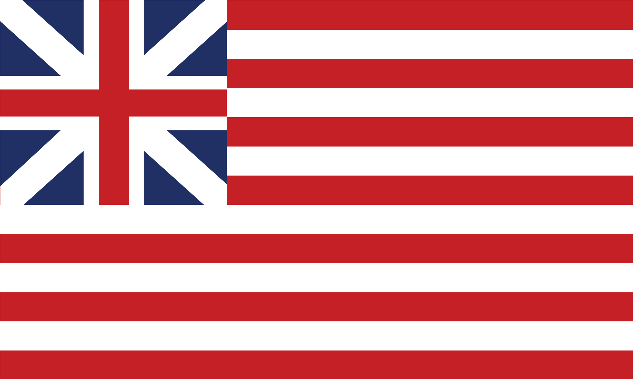 The Grand Union Flag Sticker showcases 13 red and white stripes with a British Union Jack in the top left corner, representing the historic American Revolution flag.
